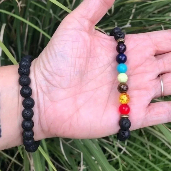 Stretch Meditation Bracelet Lava Stones Stones Rainbow Unisex NWT - Picture 5 of 5